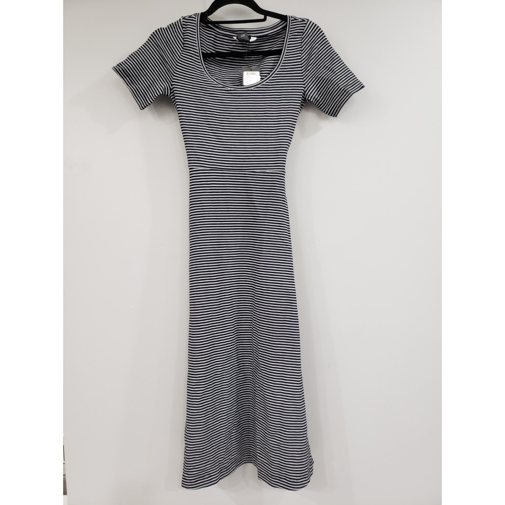 NEW Club Monaco Scoop Neck dress Stripe NAVY BLUE WHITE FIT & FLARE nautical